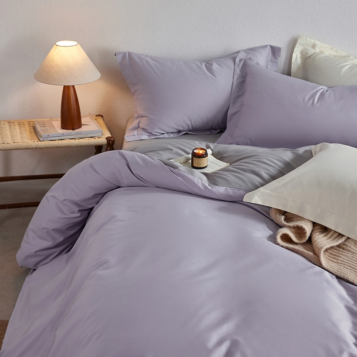 91家纺网 家纺一手货源 找家纺 轩和家居 2025新款50S贡缎长绒棉纯棉四件套 仙仙紫+雅士灰
