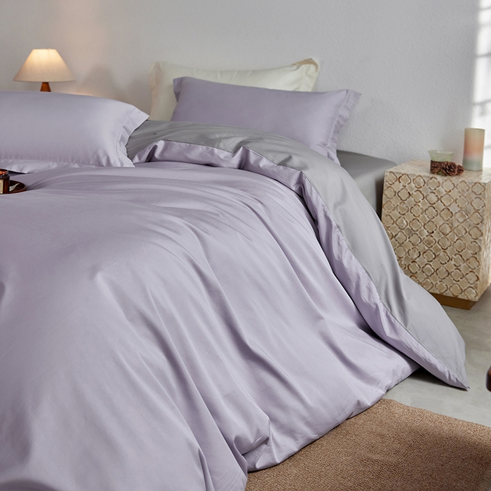 91家纺网 家纺一手货源 找家纺 轩和家居 2025新款50S贡缎长绒棉纯棉四件套 仙仙紫+雅士灰