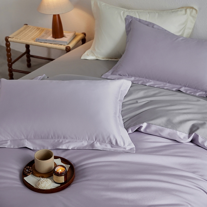 91家纺网 家纺一手货源 找家纺 轩和家居 2025新款50S贡缎长绒棉纯棉四件套 仙仙紫+雅士灰