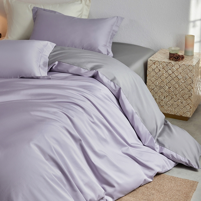 91家纺网 家纺一手货源 找家纺 轩和家居 2025新款50S贡缎长绒棉纯棉四件套 仙仙紫+雅士灰