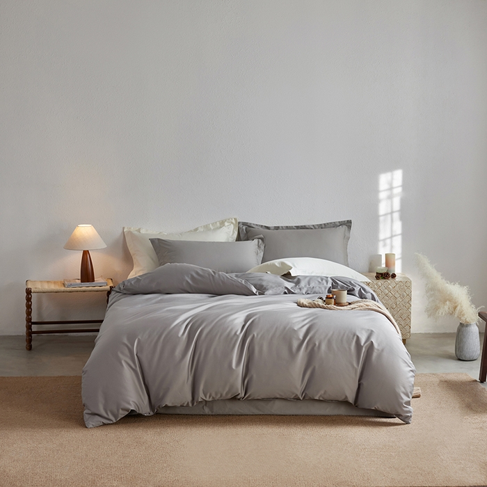 91家纺网 家纺一手货源 找家纺 轩和家居 2025新款50S贡缎长绒棉纯棉四件套 雅士灰