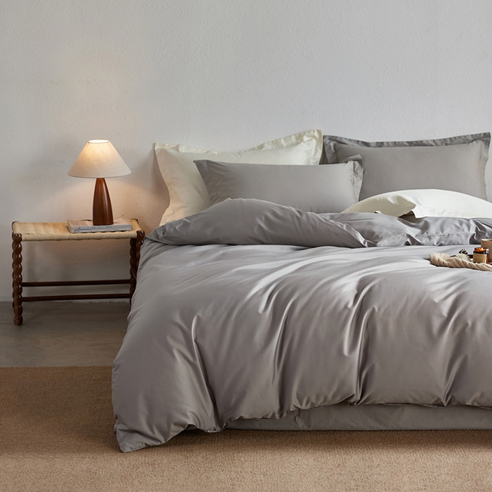 91家纺网 家纺一手货源 找家纺 轩和家居 2025新款50S贡缎长绒棉纯棉四件套 雅士灰