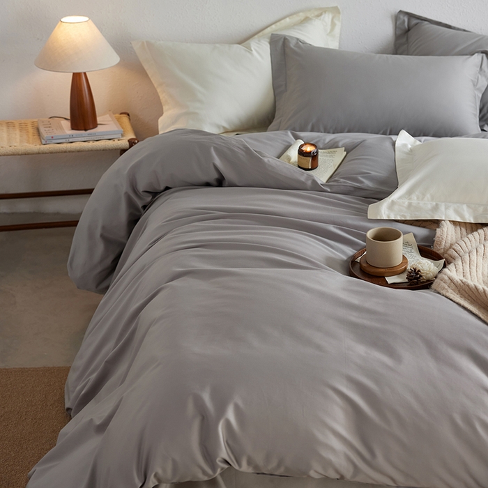 91家纺网 家纺一手货源 找家纺 轩和家居 2025新款50S贡缎长绒棉纯棉四件套 雅士灰