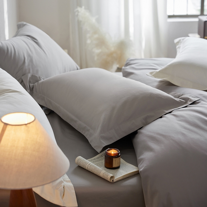 91家纺网 家纺一手货源 找家纺 轩和家居 2025新款50S贡缎长绒棉纯棉四件套 雅士灰