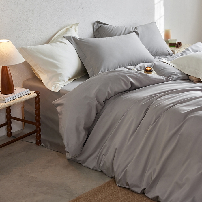 91家纺网 家纺一手货源 找家纺 轩和家居 2025新款50S贡缎长绒棉纯棉四件套 雅士灰