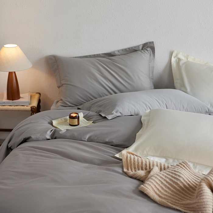 91家纺网 家纺一手货源 找家纺 轩和家居 2025新款50S贡缎长绒棉纯棉四件套 雅士灰