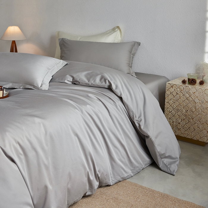 91家纺网 家纺一手货源 找家纺 轩和家居 2025新款50S贡缎长绒棉纯棉四件套 雅士灰