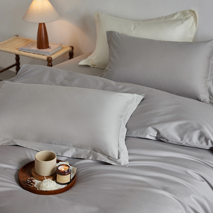 91家纺网 家纺一手货源 找家纺 轩和家居 2025新款50S贡缎长绒棉纯棉四件套 雅士灰