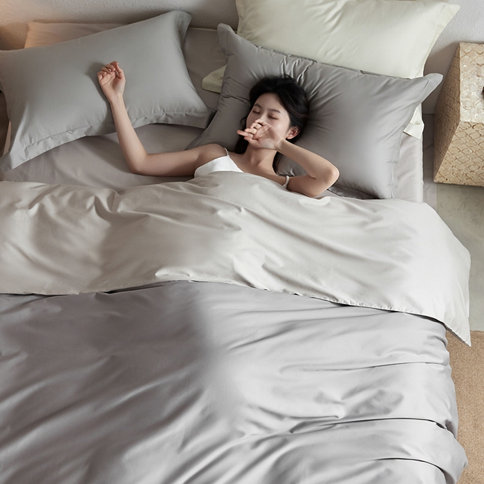 轩和家居 2025新款50S贡缎长绒棉纯棉四件套 雅士灰+迷雾灰