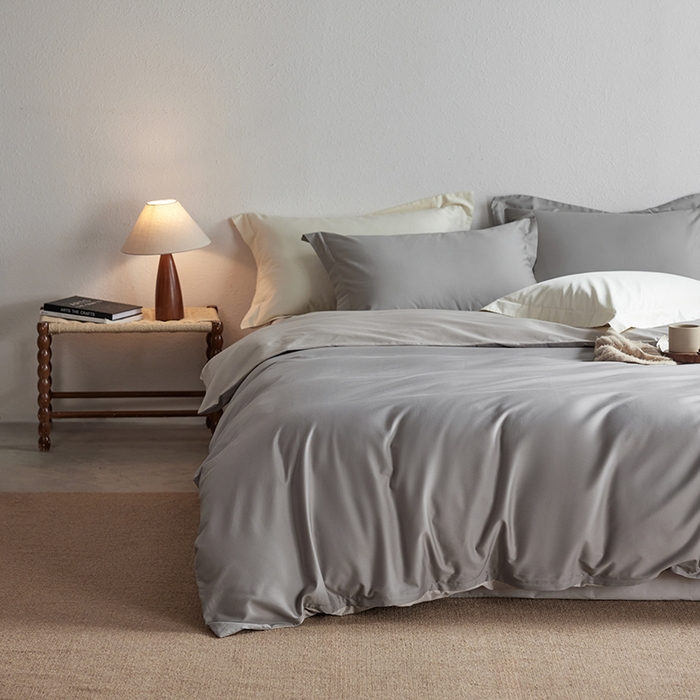 91家纺网 家纺一手货源 找家纺 轩和家居 2025新款50S贡缎长绒棉纯棉四件套 雅士灰+迷雾灰