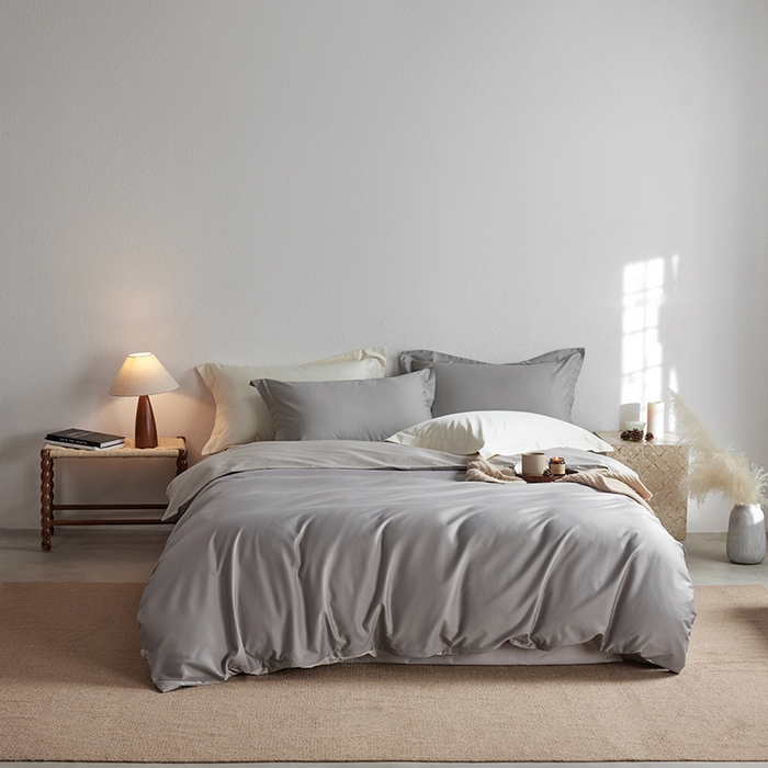 91家纺网 家纺一手货源 找家纺 轩和家居 2025新款50S贡缎长绒棉纯棉四件套 雅士灰+迷雾灰