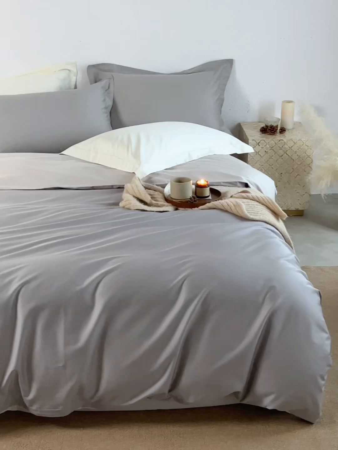 91家纺网 家纺一手货源 找家纺 轩和家居 2025新款50S贡缎长绒棉纯棉四件套 雅士灰+迷雾灰
