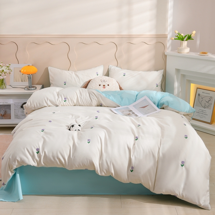 91家纺网 家纺一手货源 找家纺 （总）推推家纺 2025新款刺绣水洗棉小清新四件套