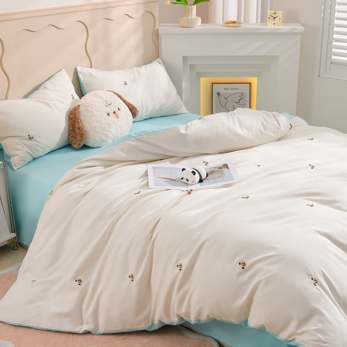 91家纺网 家纺一手货源 找家纺 （总）推推家纺 2025新款刺绣水洗棉小清新四件套