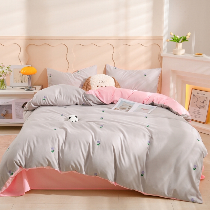 91家纺网 家纺一手货源 找家纺 （总）推推家纺 2025新款刺绣水洗棉小清新四件套