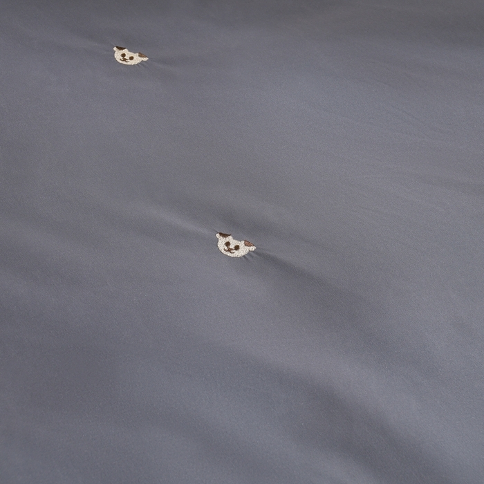 91家纺网 家纺一手货源 找家纺 推推家纺 2025新款刺绣水洗棉小清新四件套 熊头-深灰+浅灰