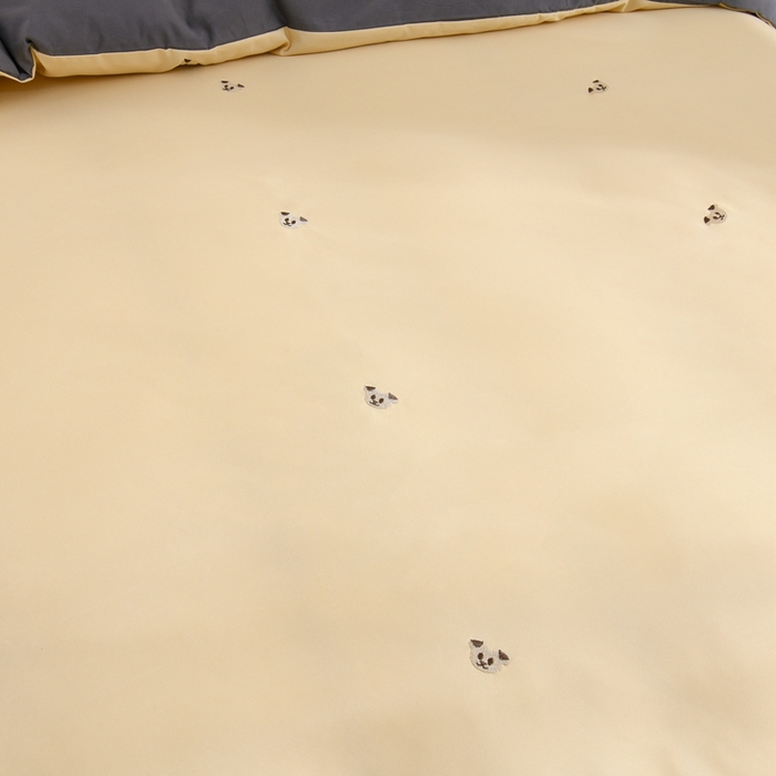 91家纺网 家纺一手货源 找家纺 推推家纺 2025新款刺绣水洗棉小清新四件套 熊头-米驼+深灰