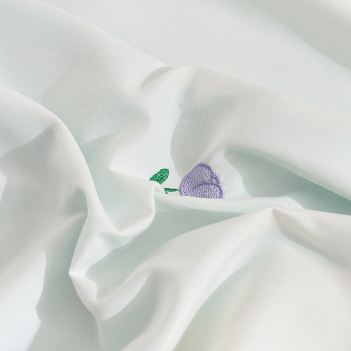 91家纺网 家纺一手货源 找家纺 推推家纺 2025新款刺绣水洗棉小清新四件套 郁金香-米白+浅蓝