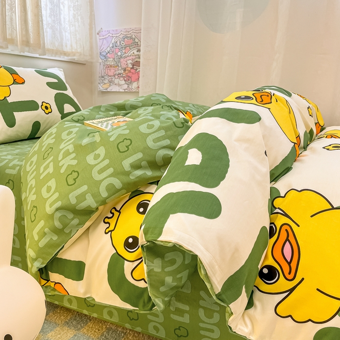 91家纺网 家纺一手货源 找家纺 简宜2023新款13070纯棉全棉40支斜纹卡通小清新学生三件套四件套