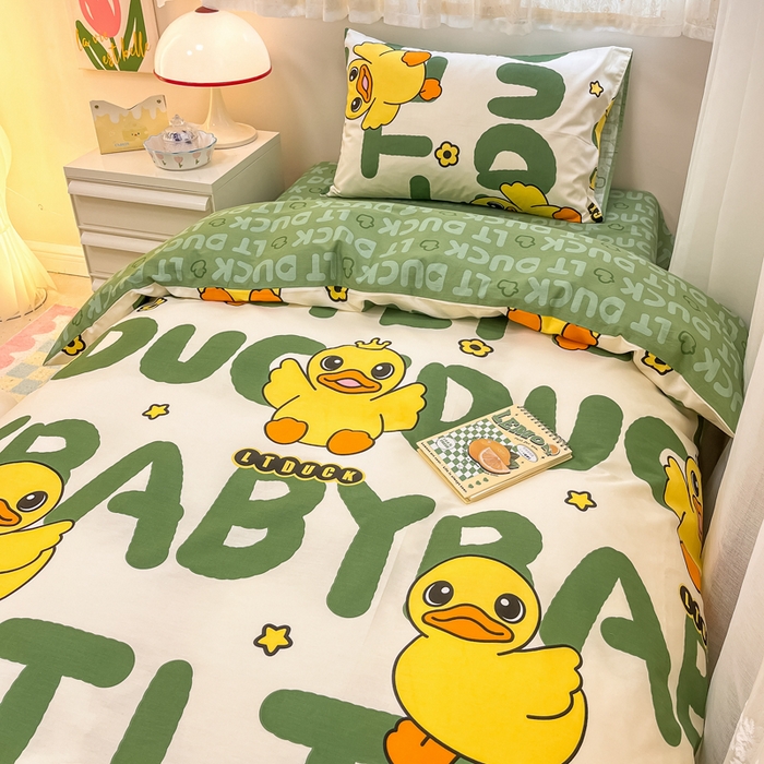 91家纺网 家纺一手货源 找家纺 简宜2023新款13070纯棉全棉40支斜纹卡通小清新学生三件套四件套