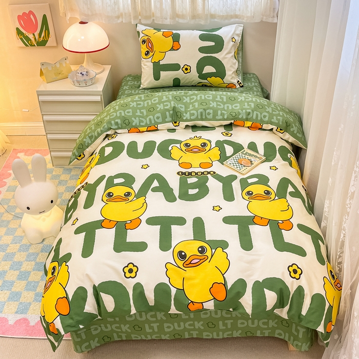 91家纺网 家纺一手货源 找家纺 简宜2023新款13070纯棉全棉40支斜纹卡通小清新学生三件套四件套