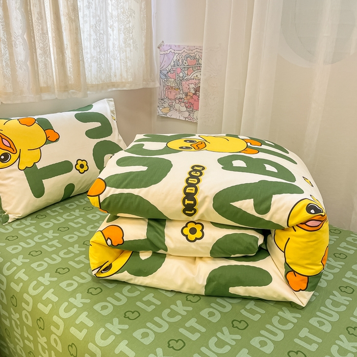 91家纺网 家纺一手货源 找家纺 简宜2023新款13070纯棉全棉40支斜纹卡通小清新学生三件套四件套