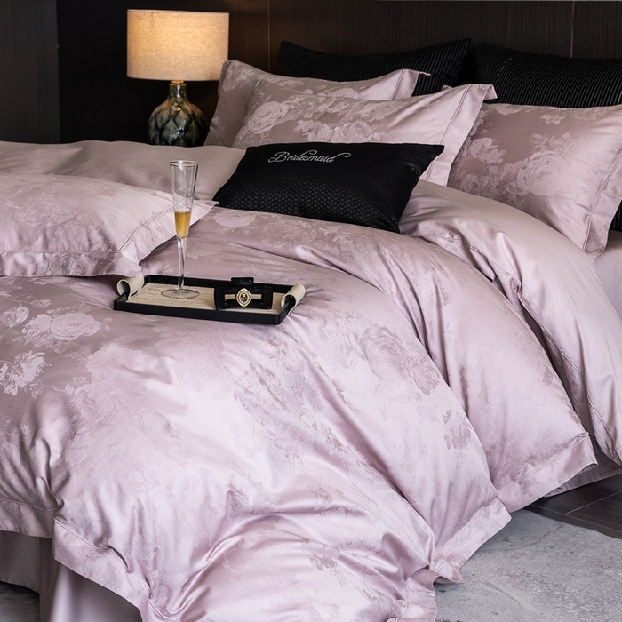 91家纺网 家纺一手货源 找家纺 （总）云胡2025新款50s双股长绒棉四件套-安妮紫