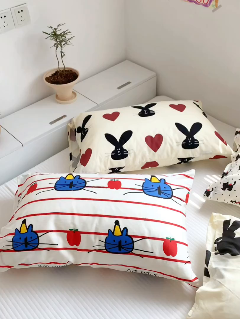 91家纺网 家纺一手货源 找家纺 （总）柚可家居 2024新款活性印花单枕套-ins卡通系列