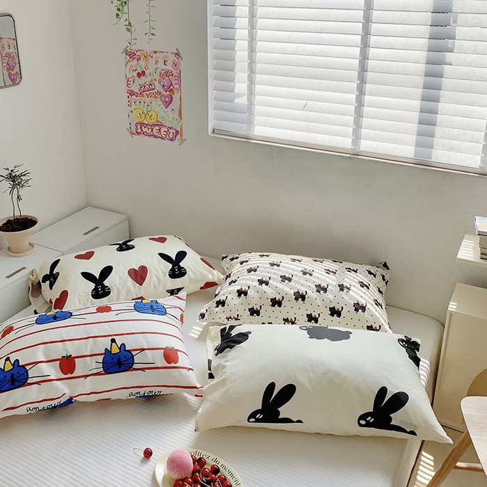 91家纺网 家纺一手货源 找家纺 柚可家居 2024新款活性印花单枕套-ins卡通系列 TUTU兔