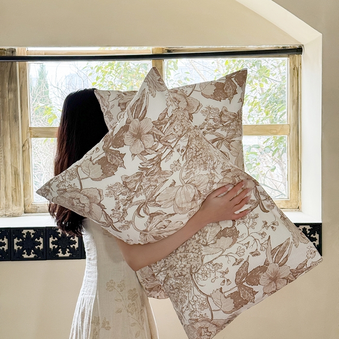 91家纺网 家纺一手货源 找家纺 柚可家居 2024新款数码定版全棉单枕套系列-花卉 今墨