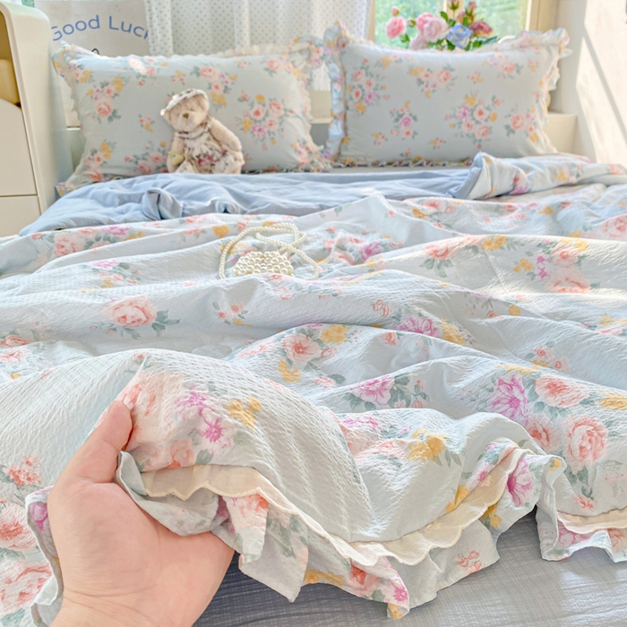 91家纺网 家纺一手货源 找家纺 （总）大麦家纺 2025新款云感双层纱花边夏被四件套