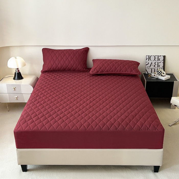 91家纺网 家纺一手货源 找家纺 恒尚居 2024新款夹棉抗菌防螨防水床笠【支持定做】酒红