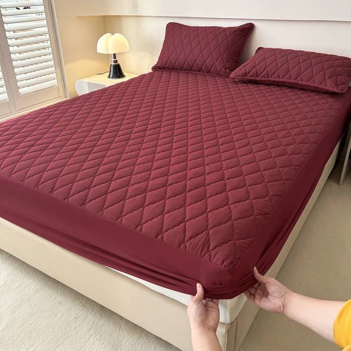 91家纺网 家纺一手货源 找家纺 恒尚居 2024新款夹棉抗菌防螨防水床笠【支持定做】酒红