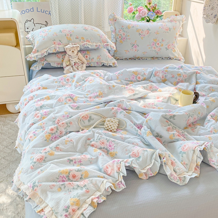 91家纺网 家纺一手货源 找家纺 （总）大麦家纺 2025新款云感双层纱花边夏被四件套