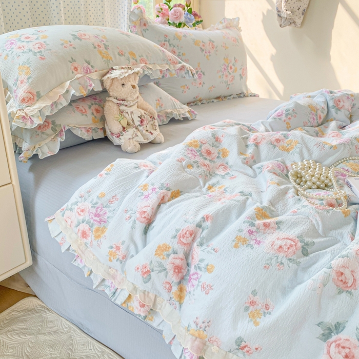 91家纺网 家纺一手货源 找家纺 （总）大麦家纺 2025新款云感双层纱花边夏被四件套