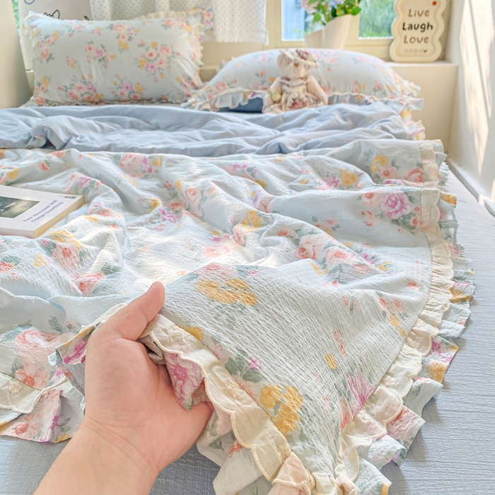 91家纺网 家纺一手货源 找家纺 （总）大麦家纺 2025新款云感双层纱花边夏被四件套