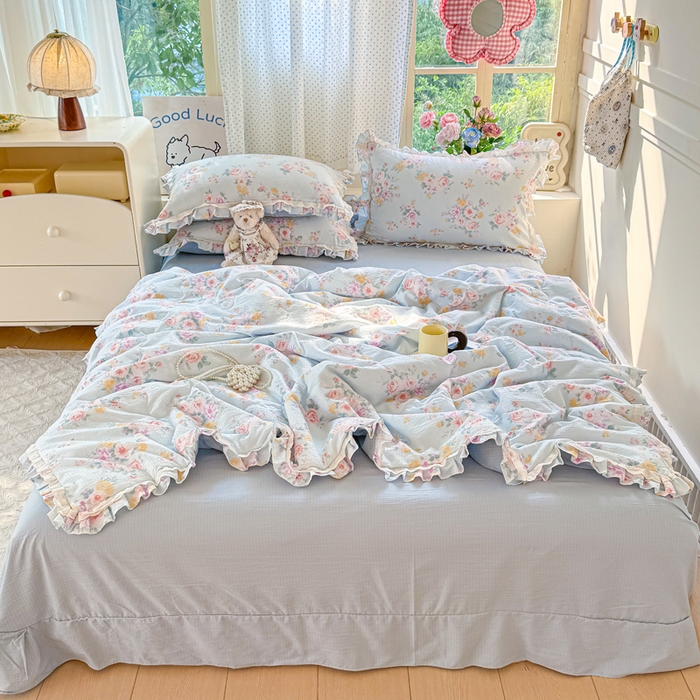 91家纺网 家纺一手货源 找家纺 （总）大麦家纺 2025新款云感双层纱花边夏被四件套