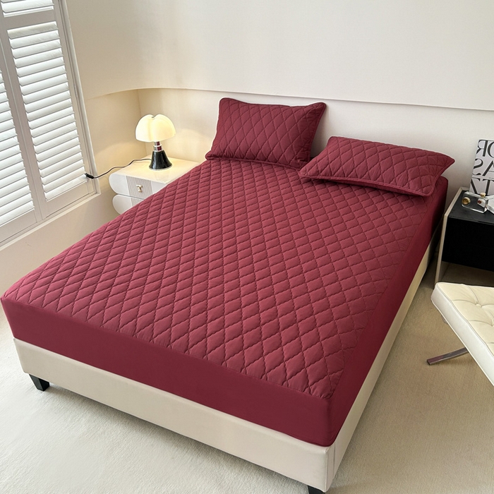 91家纺网 家纺一手货源 找家纺 恒尚居 2024新款夹棉抗菌防螨防水床笠【支持定做】酒红