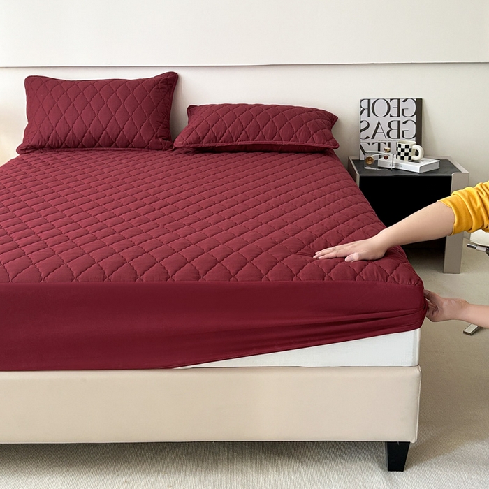 91家纺网 家纺一手货源 找家纺 恒尚居 2024新款夹棉抗菌防螨防水床笠【支持定做】酒红