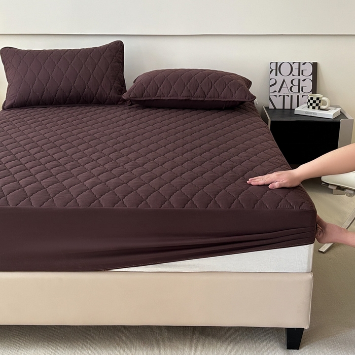 91家纺网 家纺一手货源 找家纺 恒尚居 2024新款夹棉抗菌防螨防水床笠【支持定做】咖啡