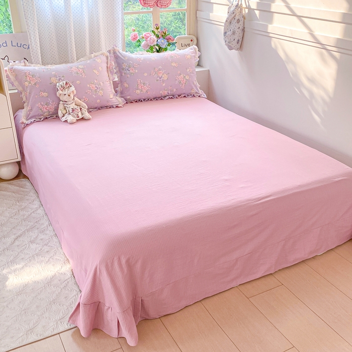 91家纺网 家纺一手货源 找家纺 大麦家纺 2025新款云感双层纱花边夏被四件套 浪漫满屋