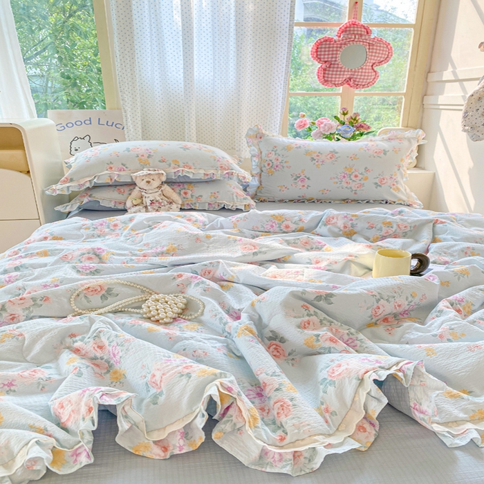 91家纺网 家纺一手货源 找家纺 （总）大麦家纺 2025新款云感双层纱花边夏被四件套