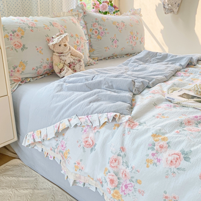 91家纺网 家纺一手货源 找家纺 （总）大麦家纺 2025新款云感双层纱花边夏被四件套