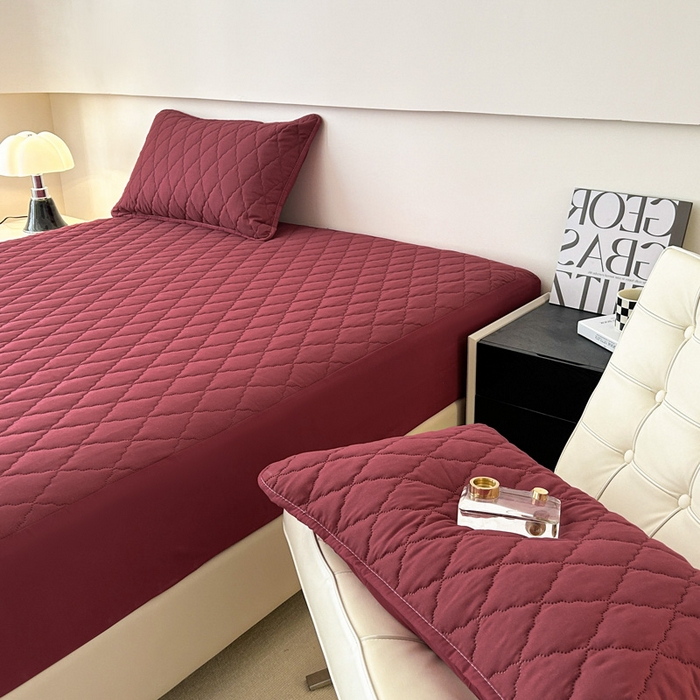 91家纺网 家纺一手货源 找家纺 恒尚居 2024新款夹棉抗菌防螨防水床笠【支持定做】酒红
