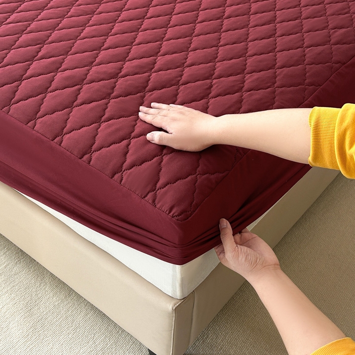 91家纺网 家纺一手货源 找家纺 恒尚居 2024新款夹棉抗菌防螨防水床笠【支持定做】酒红