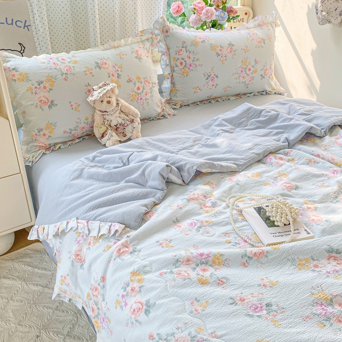 91家纺网 家纺一手货源 找家纺 （总）大麦家纺 2025新款云感双层纱花边夏被四件套