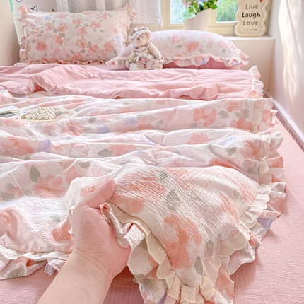 91家纺网 家纺一手货源 找家纺 （总）大麦家纺 2025新款云感双层纱花边夏被四件套