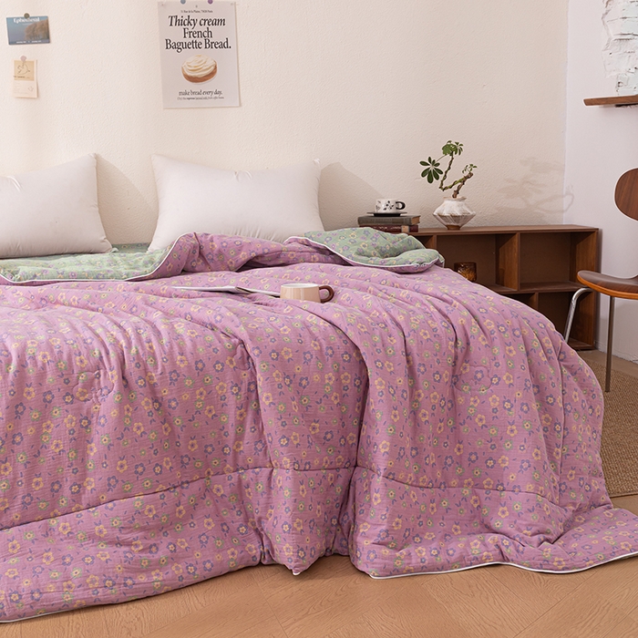 91家纺网 家纺一手货源 找家纺 睡棉坊 2025新款全棉色织提花双层纱春秋被芯冬被雪花飘