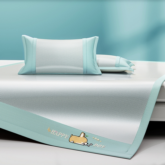 91家纺网 家纺一手货源 找家纺 2025新款斜纹宽柯基凉感冰丝席 斜纹柯基绿-床笠款