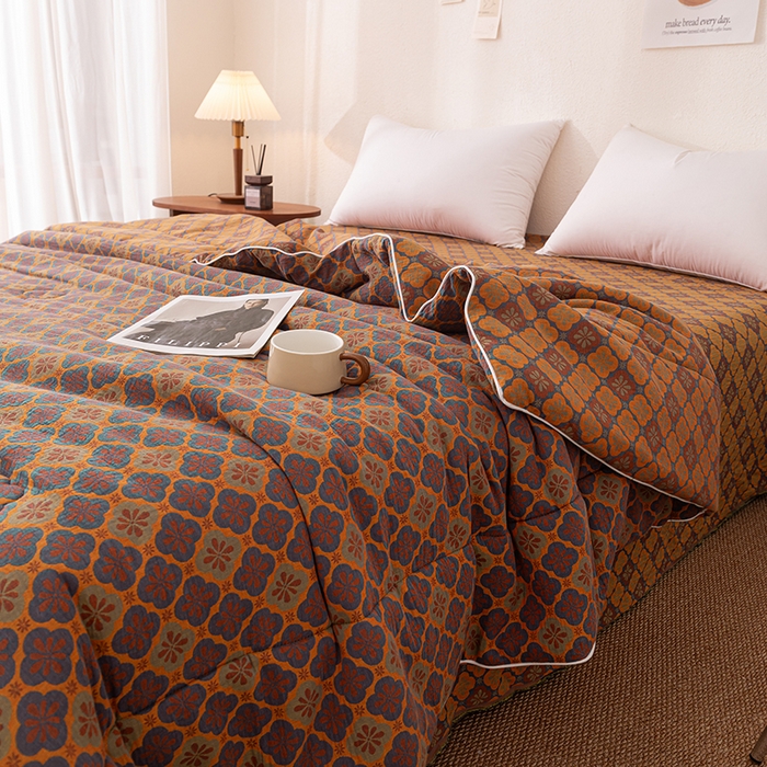 91家纺网 家纺一手货源 找家纺 睡棉坊 2025新款全棉色织提花双层纱春秋被芯冬被 轻奢时代